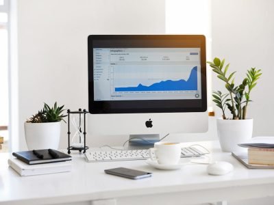 Silver Imac Displaying Line Graph Placed on Desk